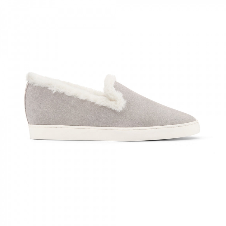 The Swift | Gray Suede Faux Fur Women's Sneaker - Click Image to Close