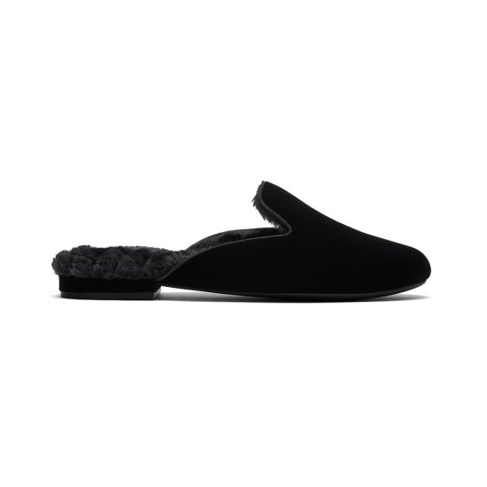The Phoebe | Black Velvet Fur-Lined Women's Slide