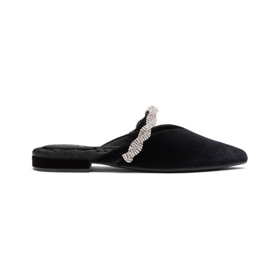 The Swan | Black Velvet Crystal Band Women\'s Slide