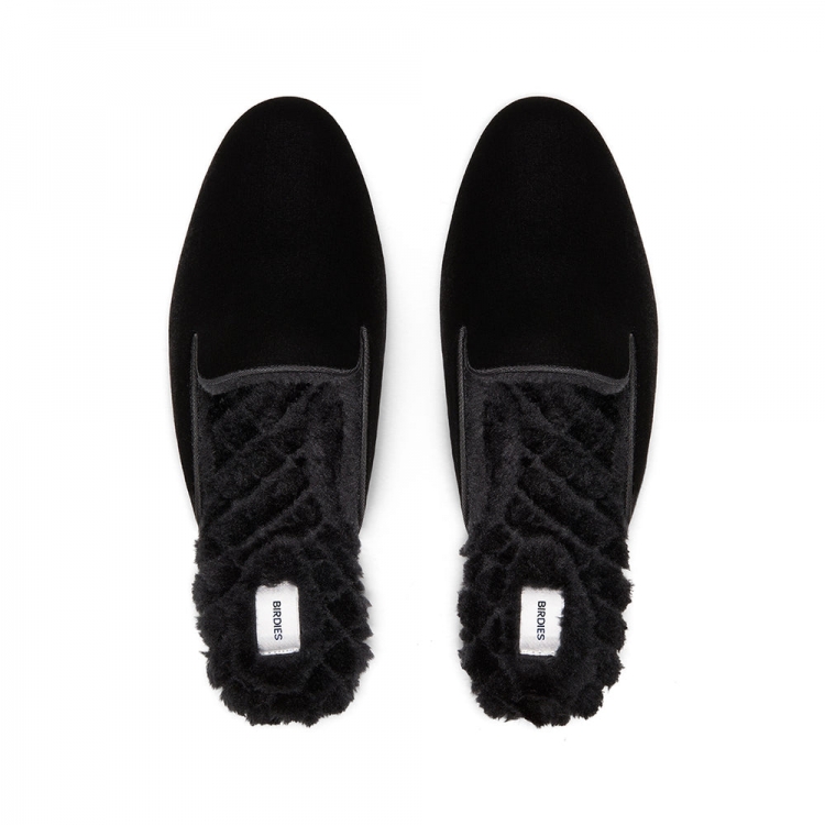 The Phoebe | Black Velvet Fur-Lined Women's Slide - Click Image to Close