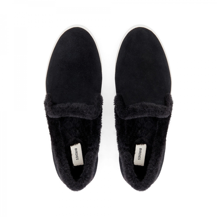 The Swift | Black Suede Faux Fur Women's Sneaker - Click Image to Close