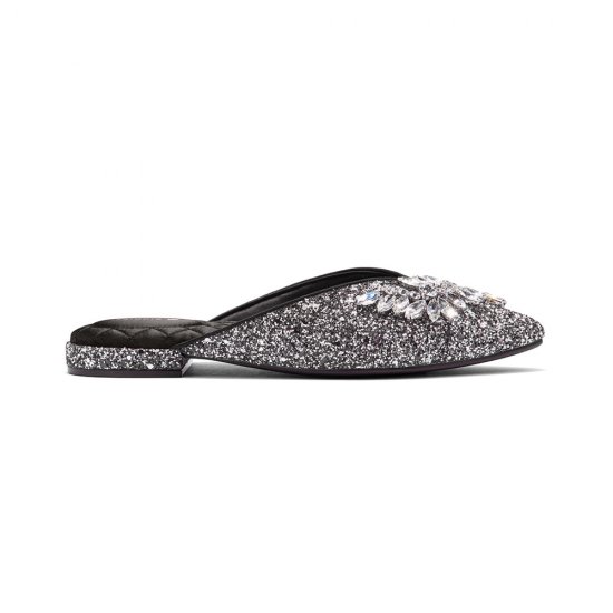 The Swan | Jeweled Black Sparkle Women\'s Slide