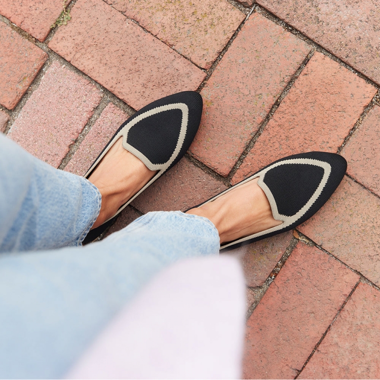 The Blackbird | Black Washable Engineered Knit Women's Flat - Click Image to Close