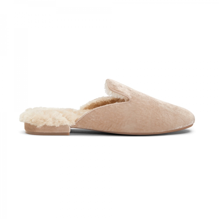 The Phoebe | Ivory/Cream Velvet Fur-Lined Women's Slide - Click Image to Close