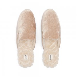 The Phoebe | Ivory/Cream Velvet Fur-Lined Women's Slide