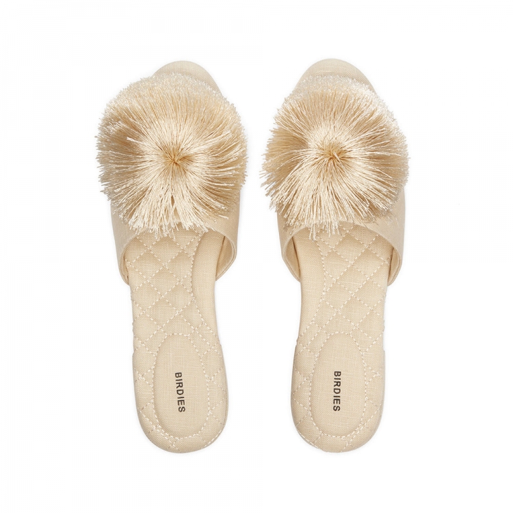 The Songbird | Vegan Cream Linen Women's Slide - Click Image to Close