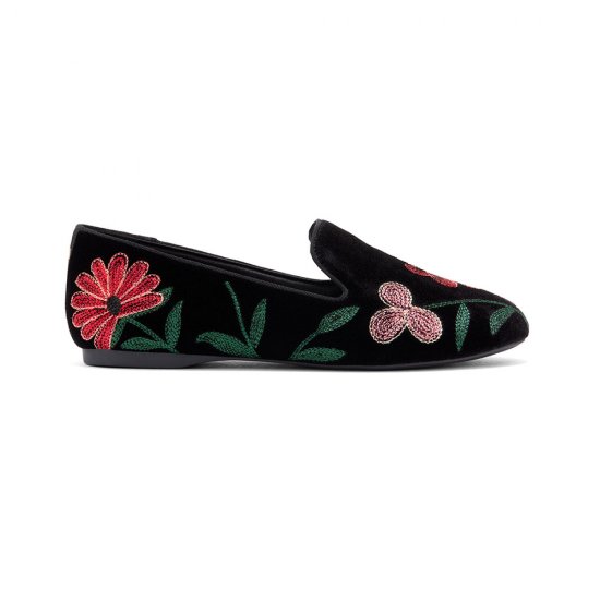 The Starling | Black Floral Velvet Women\'s Flat