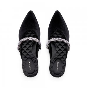 The Swan | Black Velvet Crystal Band Women's Slide