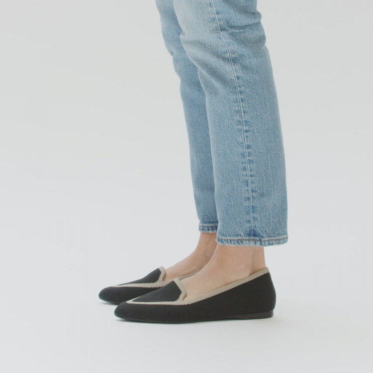 The Blackbird | Black Washable Engineered Knit Women's Flat - Click Image to Close