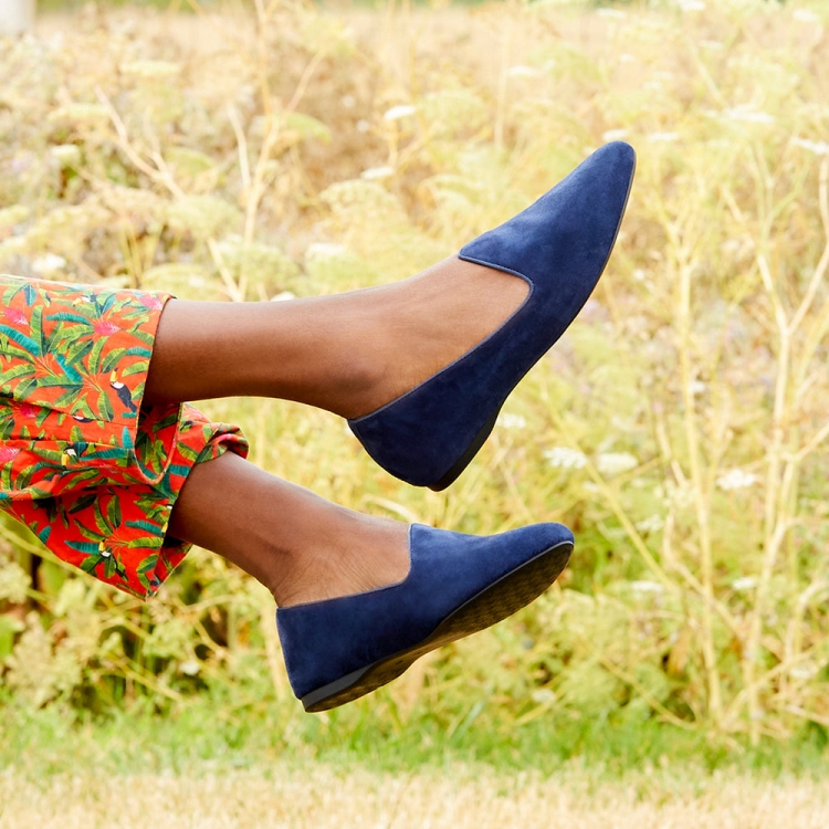 The Heron | Navy Suede Women's Flat - Click Image to Close