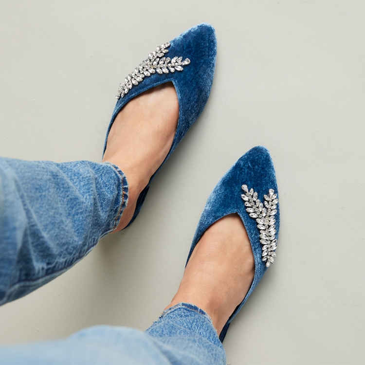 The Swan | Jeweled Blue Velvet Women's Slide - Click Image to Close