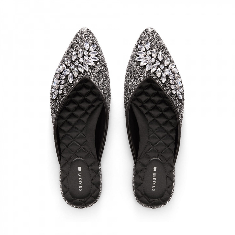 The Swan | Jeweled Black Sparkle Women's Slide - Click Image to Close