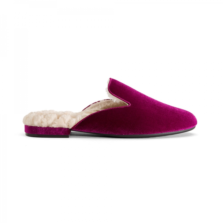 The Phoebe | Pink Velvet Fur-Lined Women's Slide - Click Image to Close