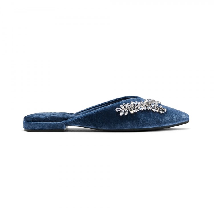 The Swan | Jeweled Blue Velvet Women's Slide - Click Image to Close