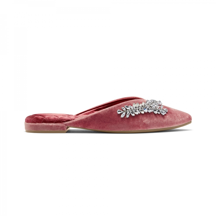 The Swan | Jeweled Pink Velvet Women's Slide - Click Image to Close