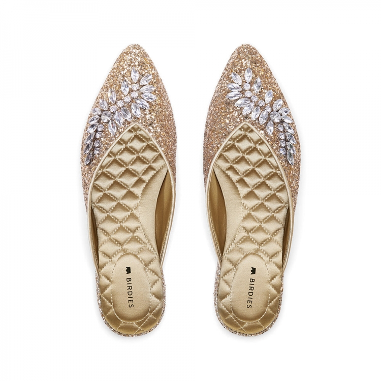 The Swan | Jeweled Gold Sparkle Women's Slide - Click Image to Close