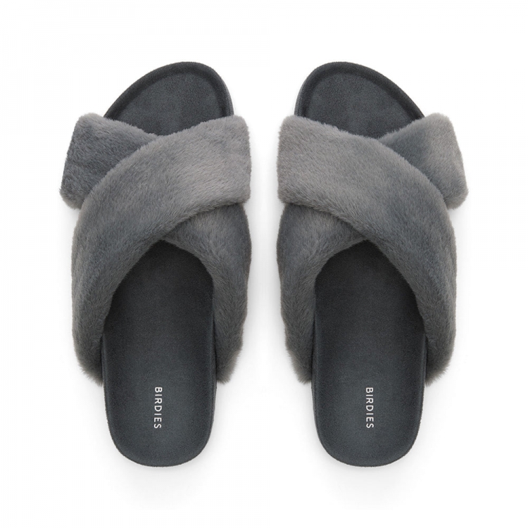 The Robin | Gray Faux Fur Women's Slide - Click Image to Close