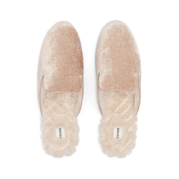 The Phoebe | Ivory/Cream Velvet Fur-Lined Women's Slide - Click Image to Close