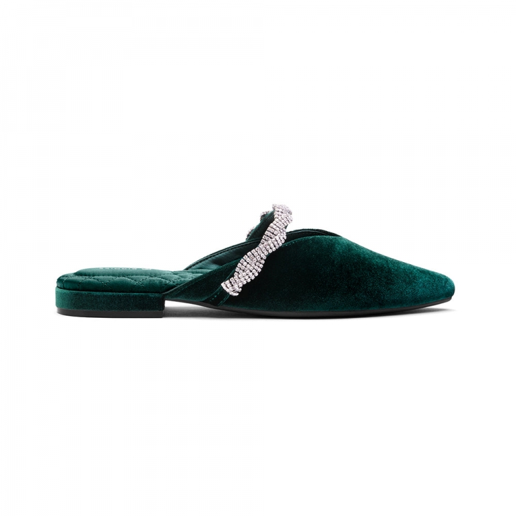 The Swan | Emerald Velvet Crystal Band Women's Slide - Click Image to Close