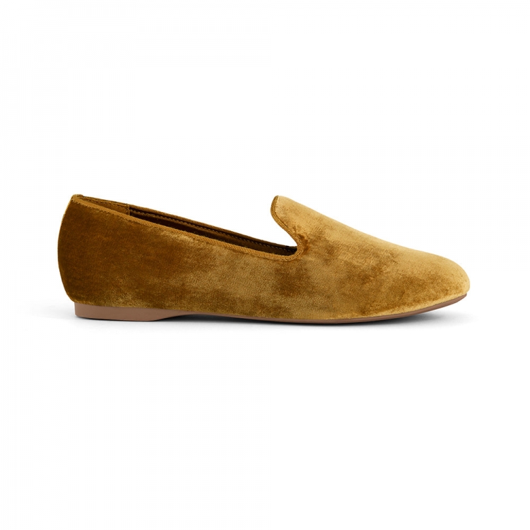 The Starling | Gold Velvet Faux Fur Women's Flat - Click Image to Close