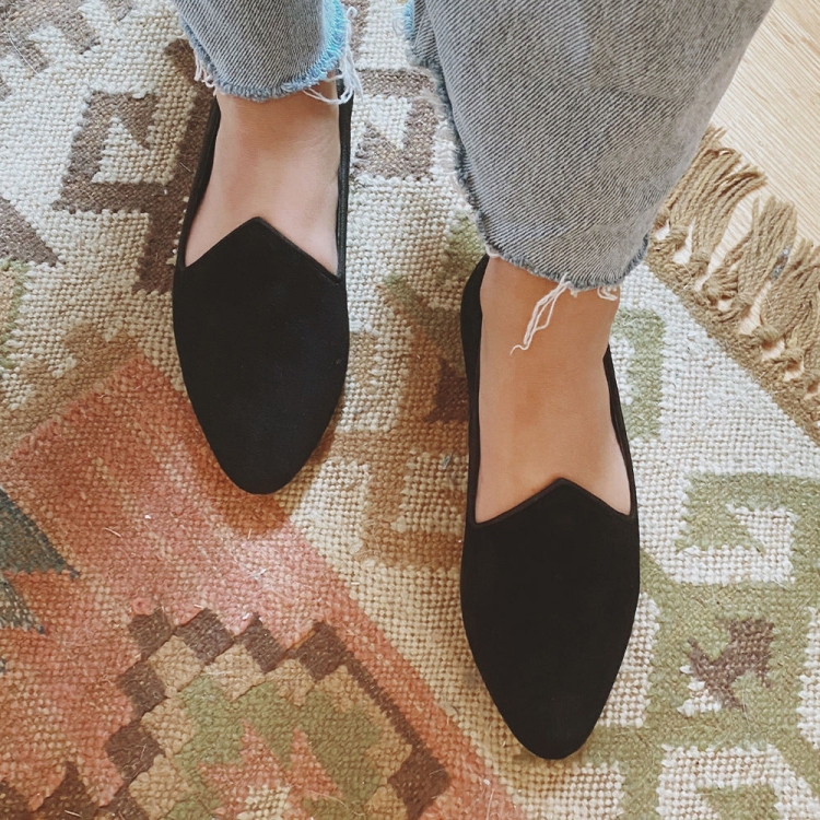 The Heron | Black Suede Women's Flat - Click Image to Close