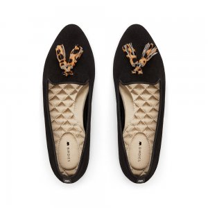 The Blackbird | Black Suede Cheetah Print Tassel Women's Flat