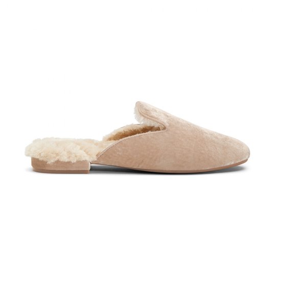 The Phoebe | Ivory/Cream Velvet Fur-Lined Women\'s Slide