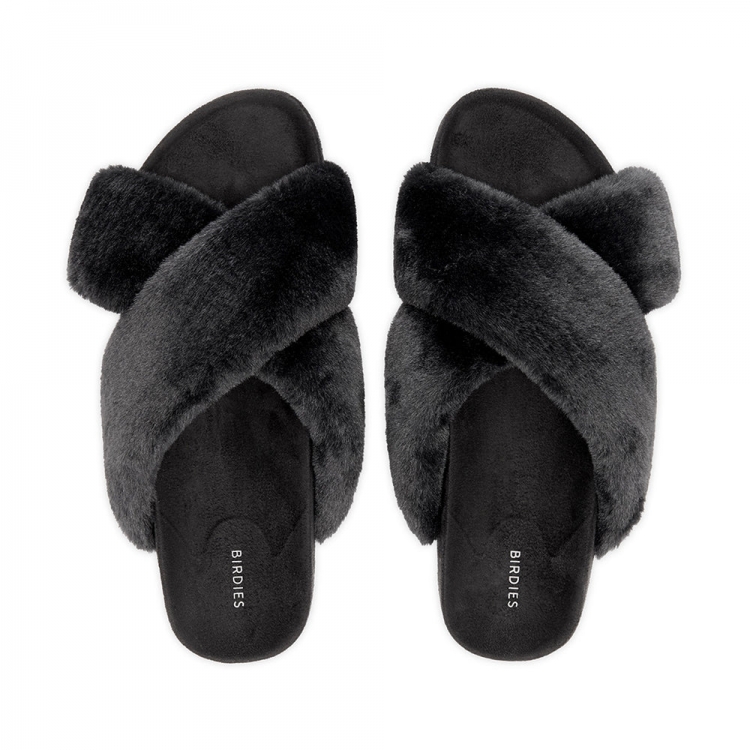 The Robin | Black Faux Fur Women's Slide - Click Image to Close