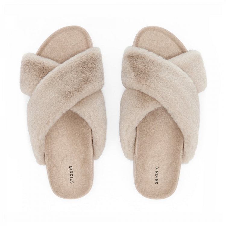 The Robin | Cream Faux Fur Women's Slide - Click Image to Close