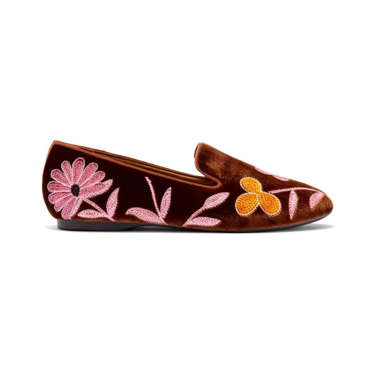 The Starling | Cider Orange Floral Velvet Women\'s Flat