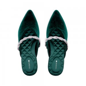 The Swan | Emerald Velvet Crystal Band Women's Slide