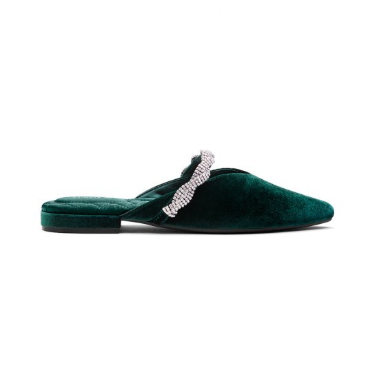 The Swan | Emerald Velvet Crystal Band Women's Slide