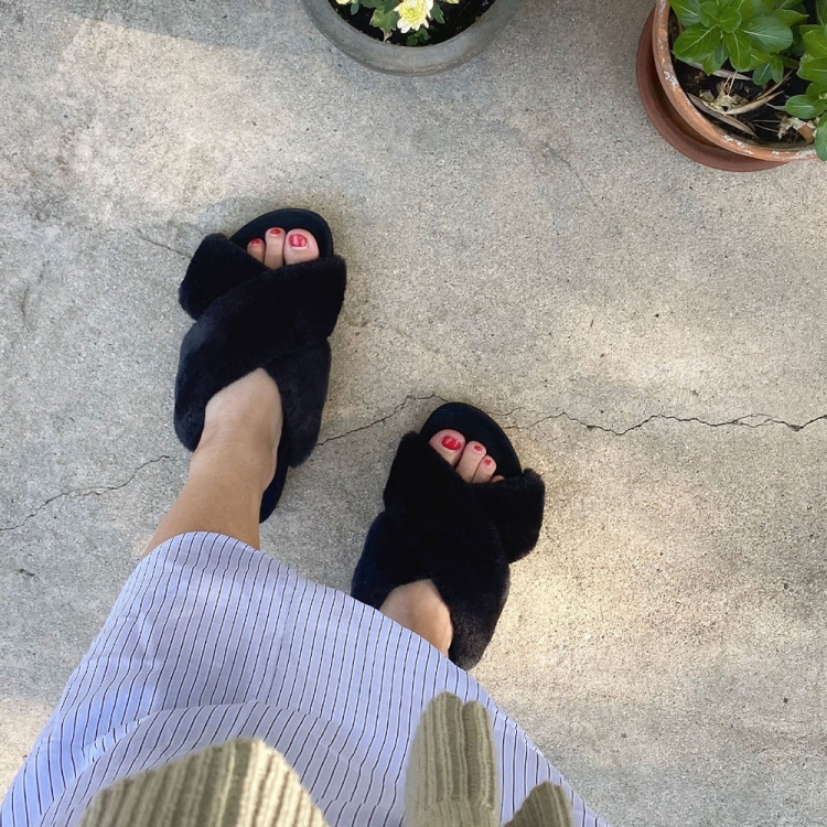 The Robin | Black Faux Fur Women's Slide - Click Image to Close