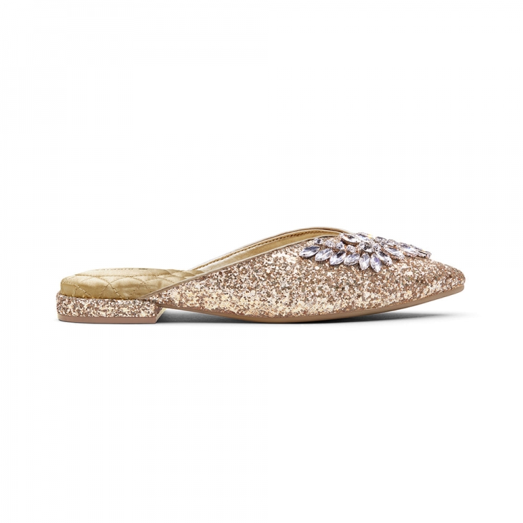 The Swan | Jeweled Gold Sparkle Women's Slide - Click Image to Close