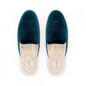 The Phoebe | Green Velvet Fur-Lined Women's Slide