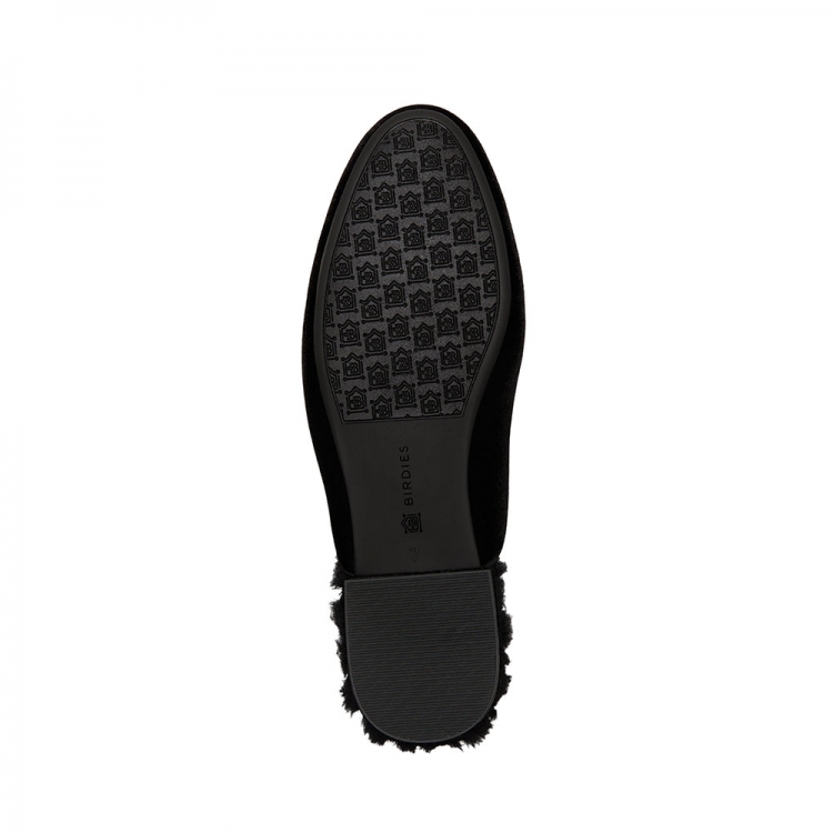 The Phoebe | Black Velvet Fur-Lined Women's Slide - Click Image to Close