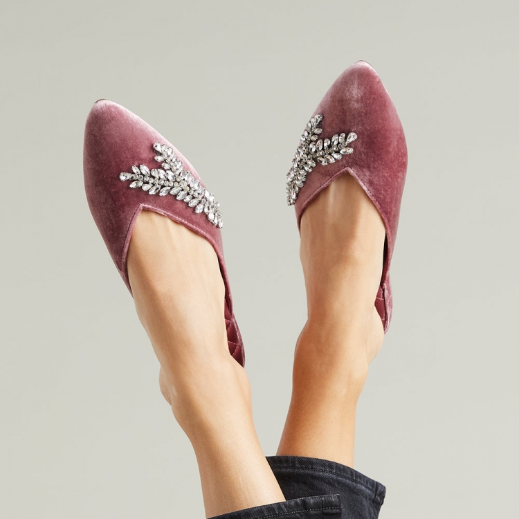 The Swan | Jeweled Pink Velvet Women's Slide - Click Image to Close