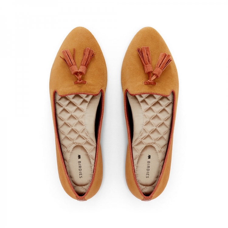 The Blackbird | Tan Suede Tassel Women's Flat - Click Image to Close