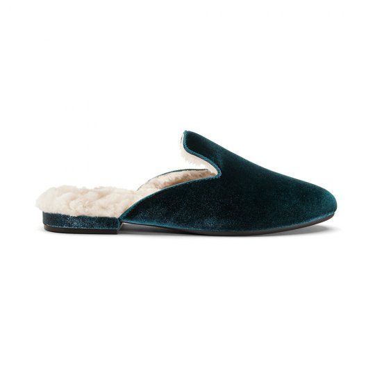 The Phoebe | Green Velvet Fur-Lined Women\'s Slide