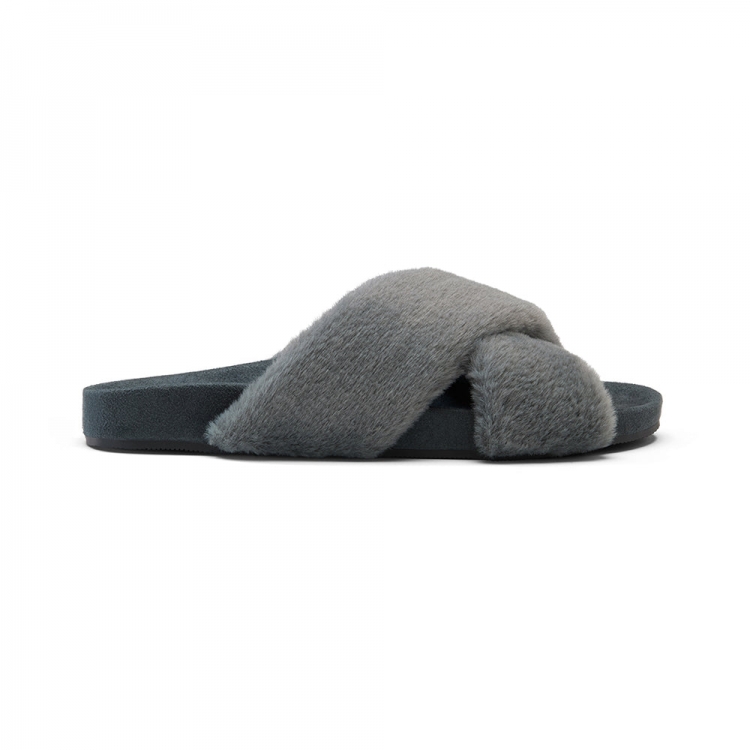 The Robin | Gray Faux Fur Women's Slide - Click Image to Close