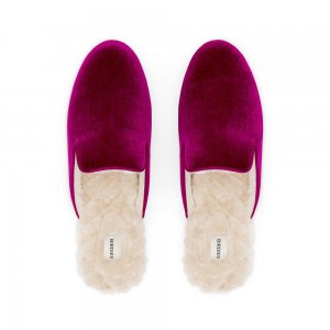 The Phoebe | Pink Velvet Fur-Lined Women's Slide