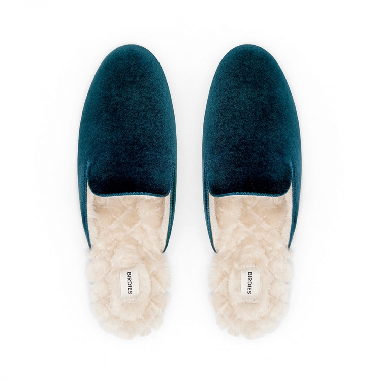 The Phoebe | Green Velvet Fur-Lined Women's Slide - Click Image to Close