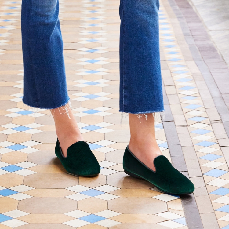 The Starling | Green Velvet Women's Flat - Click Image to Close