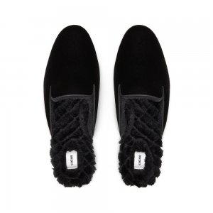 The Phoebe | Black Velvet Fur-Lined Women's Slide