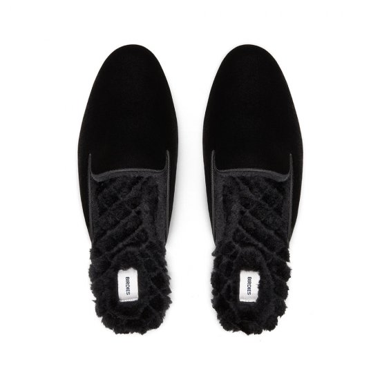 The Phoebe | Black Velvet Fur-Lined Women's Slide