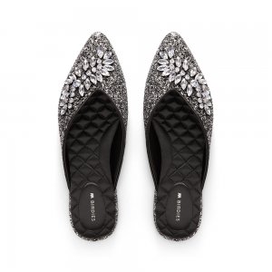 The Swan | Jeweled Black Sparkle Women's Slide