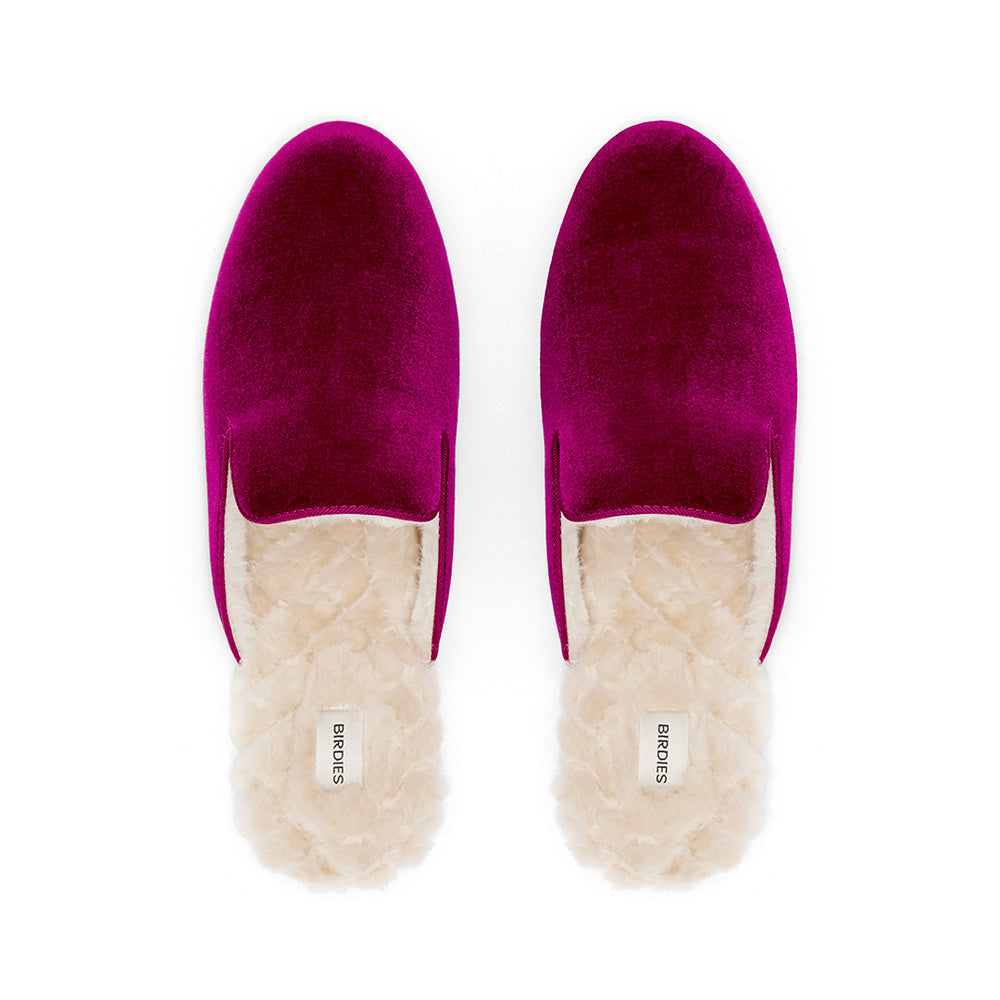 The Phoebe | Pink Velvet Fur-Lined Women's Slide