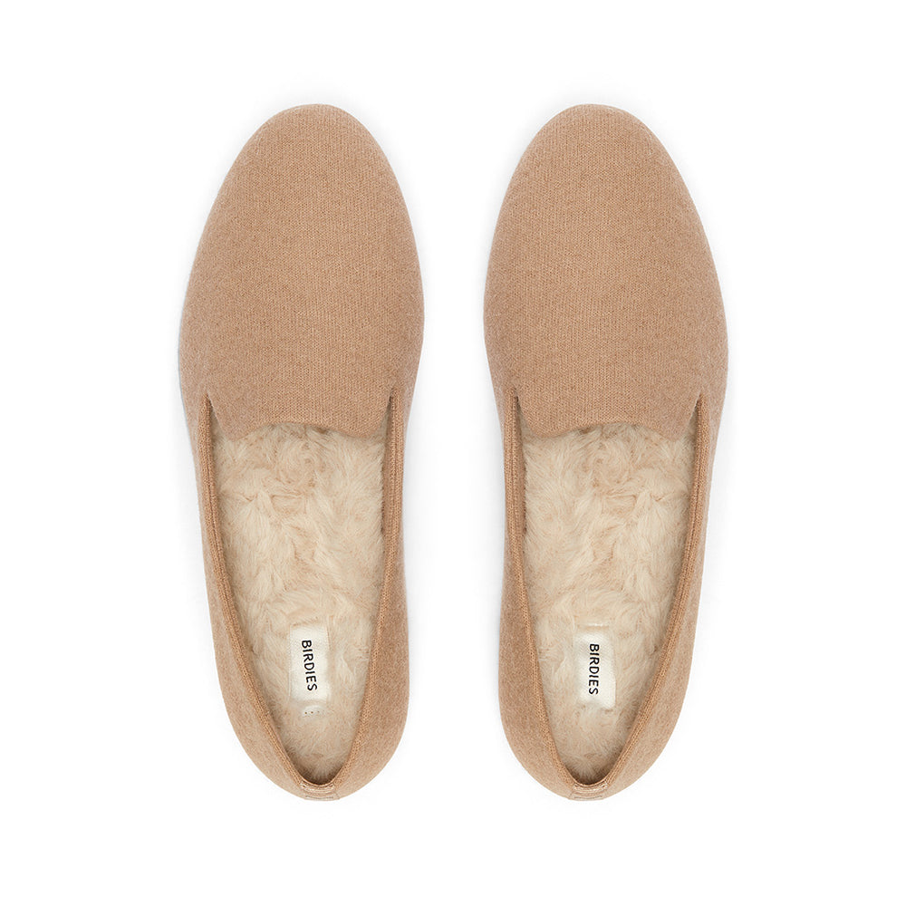 The Starling | Tan Sweater Knit Faux Fur Women's Flat