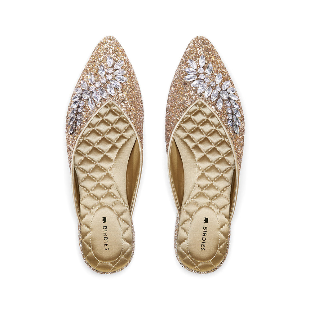 The Swan | Jeweled Gold Sparkle Women's Slide